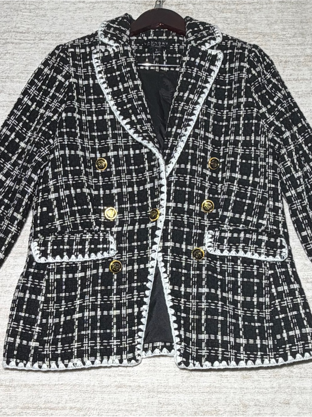 Laundry By Shelli Segal Black & White Tweed Double-Breasted Blazer